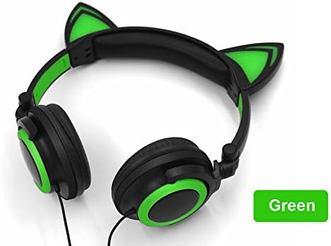 LandRum Cute Cat Ear Headset With Glowing light Bose Headset(green)
