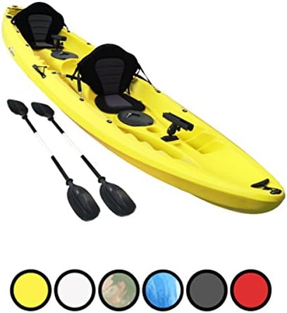 Bluefin Tandem 2+1 Sit On Top Fishing Kayak| With Rod Holders, Storage Hatches, Padded Seat & Paddle … (Yellow)