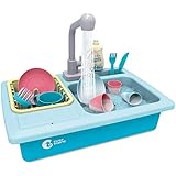 Cute Stone Color Changing Kitchen Sink Toys, Children Heat Sensitive Thermochromic Dishwasher Playing Toy with Running Water, Play House Pretend Role Play Toys for Boys Girls