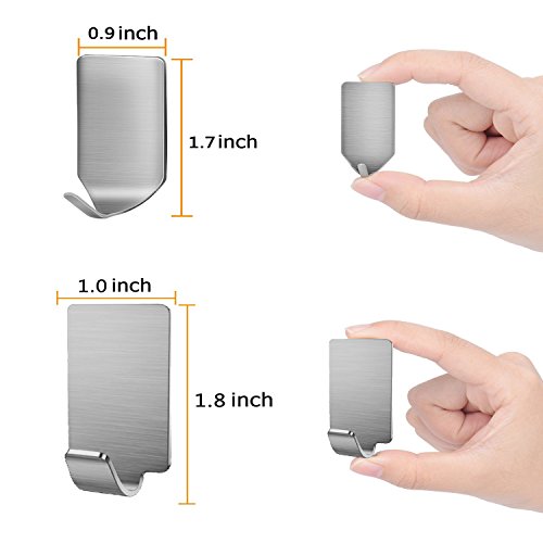 Adhesive Hooks, KOSIN Heavy Duty Wall Hooks Stainless Steel Ultra Strong Waterproof Wall Hangers for Robe, Coat, Towel, Keys, Bags, Home, Kitchen, Bathroom - 16 pack