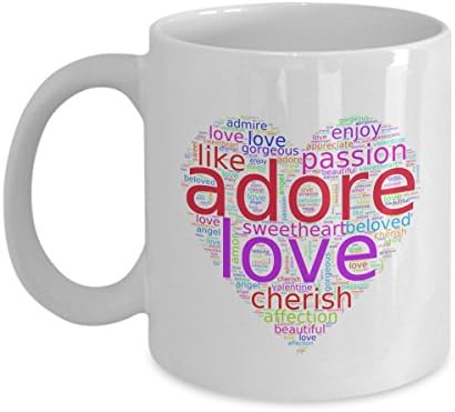 Love Words Cloud in Heart - coffee mugs for men women him / her white ceramic tea cup (11 oz.)
