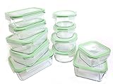 Kinetic 22 Piece (54oz, 35oz, 30oz, 28oz, 15oz, 14oz,13oz) GoGreen Glassworks Oven Safe Glass Food Storage Container Set with Leak Proof Lids; (11 Containers and 11 Lids);55043