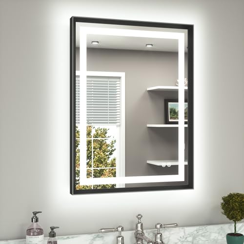 TETOTE Bathroom LED Mirror Brushed Black Metal