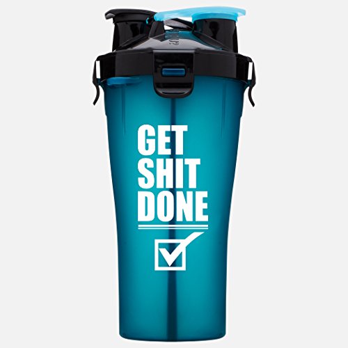 Hydra Cup - Dual Threat Shaker Bottle, 28 Ounce Shaker Cup, Teal Get Shit Done, Shaker Blue