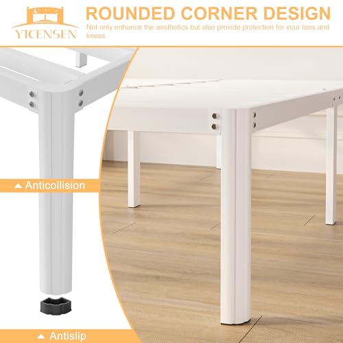 Yicensen Base Cama Queen de 46 cm de Altura, Metal Base Queen Size con Patas Redondeadas de Esquina, Plataforma Resistente Cama Muy Resistente Fácil Montaje, Sin Ruido, No Necesita Somier, Blanco