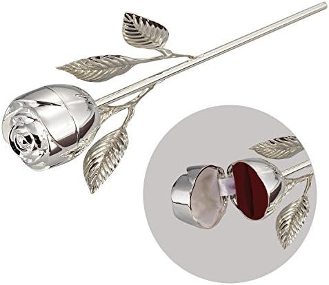 Unique Silver Plated Rose Shaped Long Stem Ring Boxes for Girlfriend