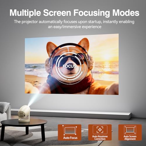 AOC Mini Projector with WiFi6 and BT 5.0,Portable Projector 4K Support & HD 720P, 230 ANSI Auto Keystone Correction,Android 12.0,360° Rotatable Projectors,8000+ Apps,40-250 Screen Video Projectors