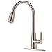 Friho Modern Brushed Nickel High Arc Stainless Steel Pull Down Sprayer Single Handle Kitchen Sink Faucets, Pull Out Kitchen Faucets with Deck Escutcheons