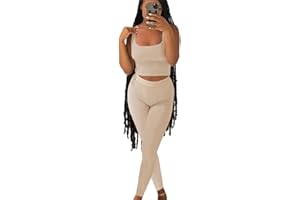 ZFLM Casual Workout Sets Two Piece Outfits for Women Ribbed Crop Tank Top High Waist Yoga Leggings Active Wear