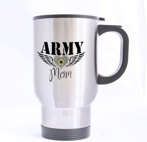 Fashion Design Cool Star Heart "Army Mom" (Twin Side) Custom Travel Mug (Sliver/14Ounce)
