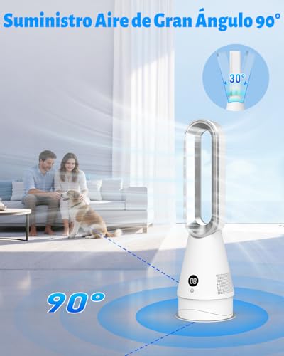 Ventilador Torre,62cm Ventilador de Pie Silencioso con Mando a Distancia,8 Velocidades,2 Modos(Sueño/Alta),Timer 9H,Pantalla LED, Oscilación 90°,35W Ventiladores Sin Aspas Portátiles para Casa/Oficina