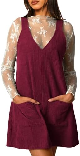 burgundy corduroy overall dress Allegra K Women Corduroy Button Decor A Line Suspender Overall Dress Blue XL