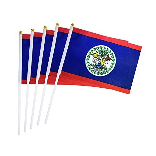 Photo 1 of 25 Pack Hand Held Small Mini Flag Belize Belizean Flag Stick Flag Round Top National Country Flags,Party Decorations Supplies For Parades,World Cup,Festival Events,International Festival