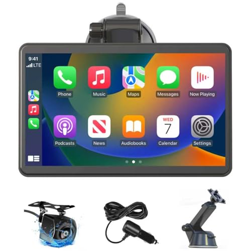 7" Pantalla Carplay Coche Sin Instalación para A-pple Car Play y Android Auto, Pantalla Táctil para Coche con Cámara Trasera, Bluetooth, Mirror Link, Navegación GPS, Asistencia de Voz, FM, AUX