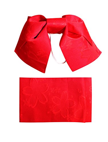 myKimono Women's Traditional Japanese Kimono Robe Yukata with Pre-tied Obi Belt & Koshi-himo thin belt (pink & red)