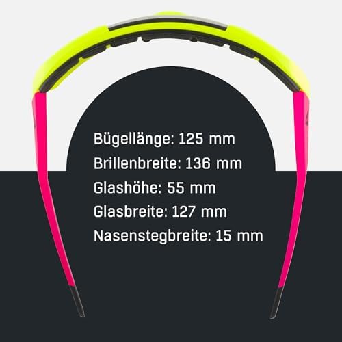 ROCKET BOLD - Wasserabweisende und Beschlagfreie Sport- & Fahrradbrille Mit 100% UV-Schutz Für Erwachsene, neon-pink yellow matt, One Size