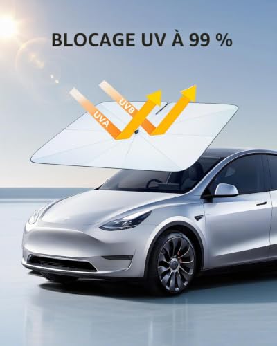 LANGBEAN [Enhanced] Sun Shade for Tesla Model Y / 3 2021-2026, Foldable Car Sun Shade Blocks UV Rays & Heat, Easy to Install & Fold Sun Protection