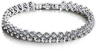 Newsunwin Women's White ZC Flower Shape Copper Plating White Tennis Barcelet Bangle