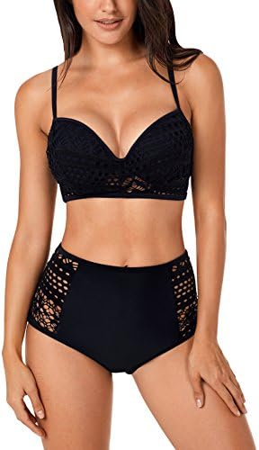 CoolEnding Womens High Waisted Knitted Crochet Bikini Set Mesh Swimsuit Bathing Suits (FBA ）