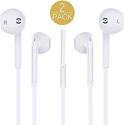 Coresto 2 Pack White Noise Cancelling Headphones for Women/Men, In-Ear Headphones with Microphone, Earphones for Samsung Galaxy &amp; iPhone iPad, iPod, Nokia+1 Earbud Case (White)