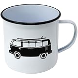 Enamel Mug by Modern Retro! Camping Mug in 8 Vintage Enamelware Designs – Fun Metal Coffee Mug and Durable Camping Cup - Tin Mugs for Coffee (or Whiskey) Home and Camp Cups with Nostalgia (KOMBI VAN)