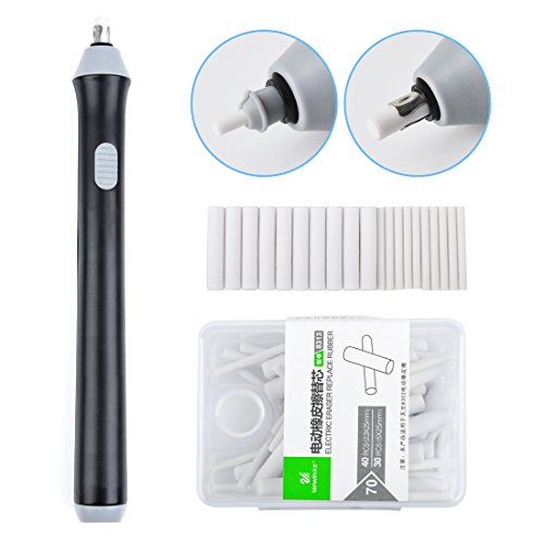Electric Eraser Kit Automatic Pencil Eraser 2 Highlights(erasing) Effects with 92pcs Rubber Refills(52 Big + 40 Small), for Artists Painters Designers Students Teachers-(Black)