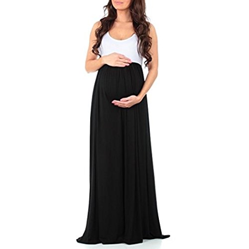 Besde Women Maternity Dress Pregnant Dress,Mother Dress Splice Baby Shower Dress (Black, XL)