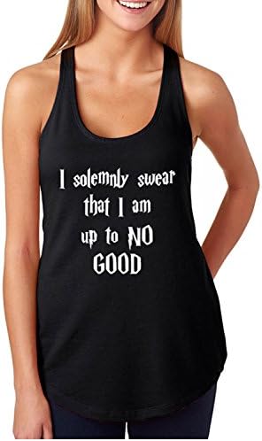 Women's I Solemnly Swear that I am up to No Good Racerback Terry Tank Top (Medium, Black)