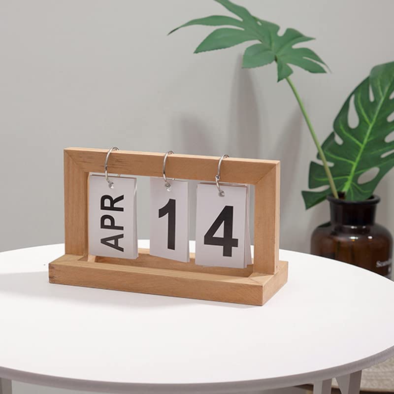 Wooden Desk Calendar,Perpetual Desk Calendar,Standing Flip, Flip Chart Page Turning Calendar Reusable Home Calendar Ornament for Home Office Decor, Foldable and Reusable (brown), ornamental calen
