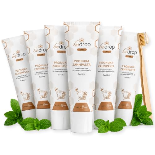 bedrop Pronuka Zahnpasta mit Propolis & Manuka-Öl fluoridfrei, natürlich, ohne Mikroplastik & ohne Titandioxid, natürliche Zahncreme mit Zitrone-Minze