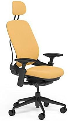 Steelcase Leap Desk Chair with Headrest in Buzz2 Sunrise Fabric - Highly Adjustable Arms - Black Frame and Base - Standard Carpet Casters