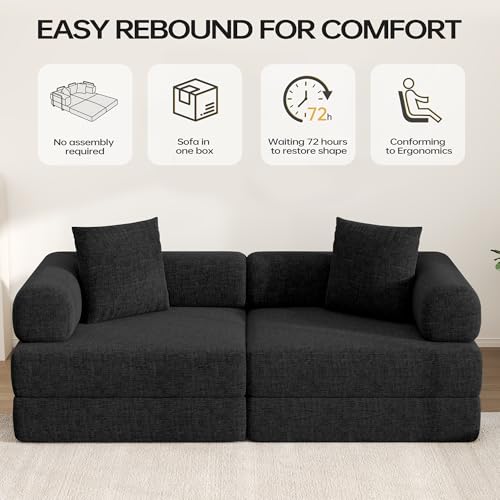 DURASPACE 78" Convertible Sofa Bed, Folding Sleeper Sofa Memory Foam Boneless Loveseat, Modular Sectional Sofa Couch for Living Room(Black)
