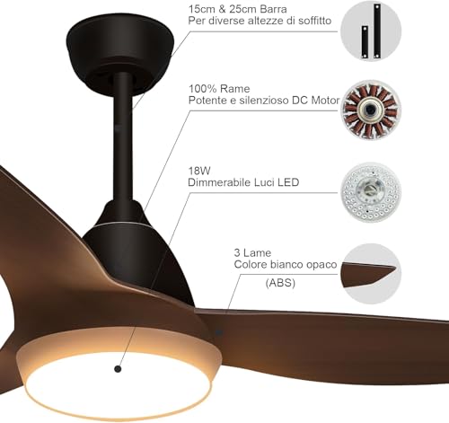snsok Ceiling Fan with LED Light 52 Inches 3 Blades, 6 Speed + 3 Light Temperature, Super Silent DC Motor, Timer with Remote Control, Reverse Function Summer/Winter (black)