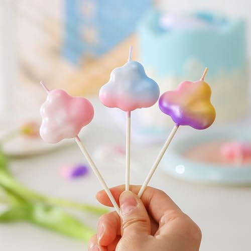 Saododku Birthday Candles, Gradient Color Birthday Candles for Cake, 3PCS Cloud Shaped Birthday Candles Sparklers, 4.1