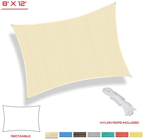 BOUYA 8' x 12' Sun Shade Sail for Backyard Deck Canopy Outdoor Fabric Shelter Cloth Screen Awning UV Block Fabric Commercial Grade UV Block 95% 3 Years Quality Warranty Beige