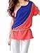 Allegra K Women Short Sleeve Color Block Tunic Tops T-Shirts w Waist Strap
