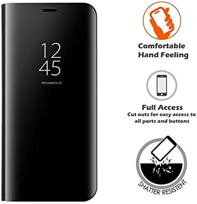 LIKESEA Huawei Honor 8X Case, Slim Fit Electroplate Plating Smart Clear View Case Flip Stand PC Hard Cover 360 Degree Full Body Shockproof Protective Skin for Huawei Honor 8X - Black
