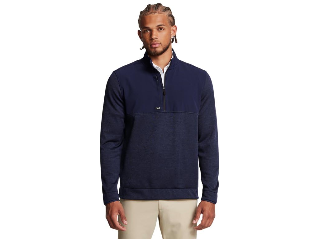 Under Armour Men’s Drive Storm SweaterFleece Half Zip, (410) Midnight Navy/Downpour Gray/White, Small