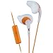 JVC White and Orange Nozzel Secure Comfort Fit Sweat Proof Gumy Sport Earbuds with long colored cord HA-ENR15W