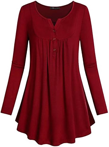 Anna Smith Women's Long Sleeve Split V Neck with Buttons Flowy Flare Tunic Tops …