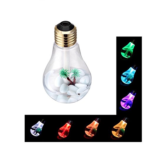 Chris.W Office Desktop Bulb Mist Air Humidifier, Ultrasonic Humidifier with 7 Color Changing LED Night Lights, 400ml USB Portable Humidifier for Home, Bedroom, Baby Room, Gift Ideal(Gold)