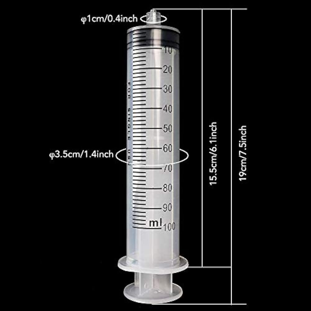 2pcs 100ml Sample Injection Syringes Large Plastic With 47inch Handy