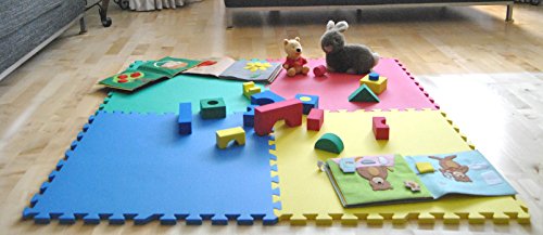 Formamide Non-Detectable Non-Toxic 24" X 24" X ~9/16" Extra Thick Rainbow Waterproof Playmats (Set of 4): Red, Yellow, Green & Blue