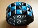 Blue/Black Checkered Studded Black Leather Bracelet