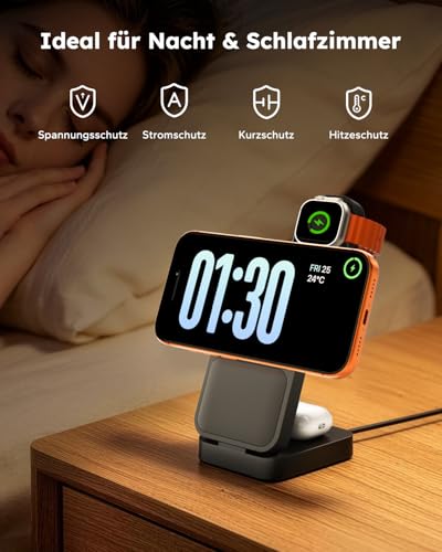 Eddibox 15 W Magsafe Charging Station for Apple Watch and iPhone, Foldable with Quick Charging Function, 3-in-1 Magsafe Charger Travel, Includes 30 W Power Supply