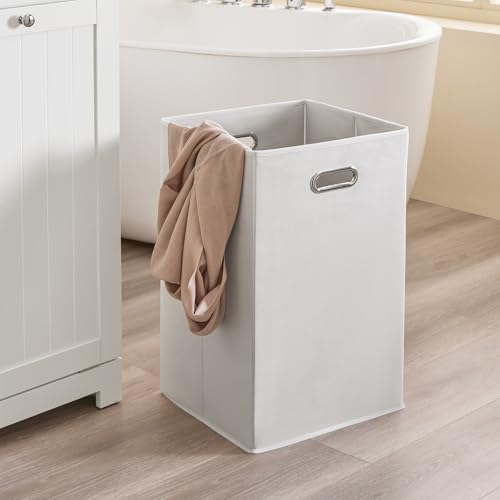 SoBuy Narrow Bathroom Storage Cabinet with Laundry Hamper, Slim Tall Freestanding Bathroom Cabinet with Drawer, Open Shelf & Adjustable Shelf, White BZR216-W