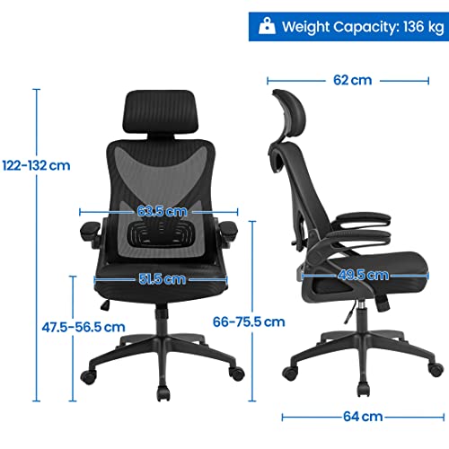 Yaheetech Ergonomic Computer Desk Chair, High Back Home Office Chair with Flip-up Armrest and Lumbar Support for Home Study or Manager Work Black