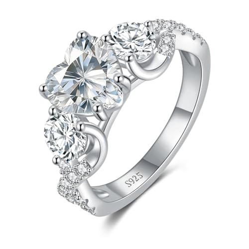 AVECON 3CT Heart Cut Moissanite Promise Rings for Her, 925 Sterling Silver at Amazon