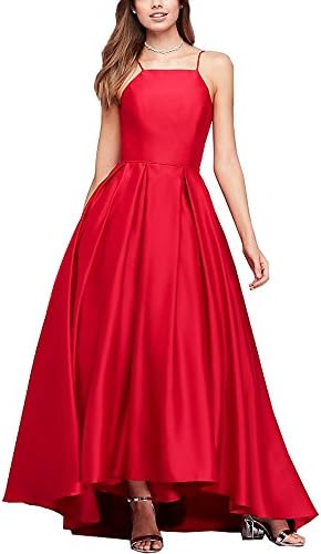 Now and Forever Women's Spaghetti Strap High Low Satin Prom Dresses Asymmetrical Formal Evening Party Gowns