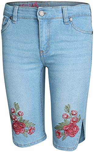 dELiAs Girls Soft Stretch Denim Bermuda Style Shorts (2 Pack), Flower Embroidery, Size 10'